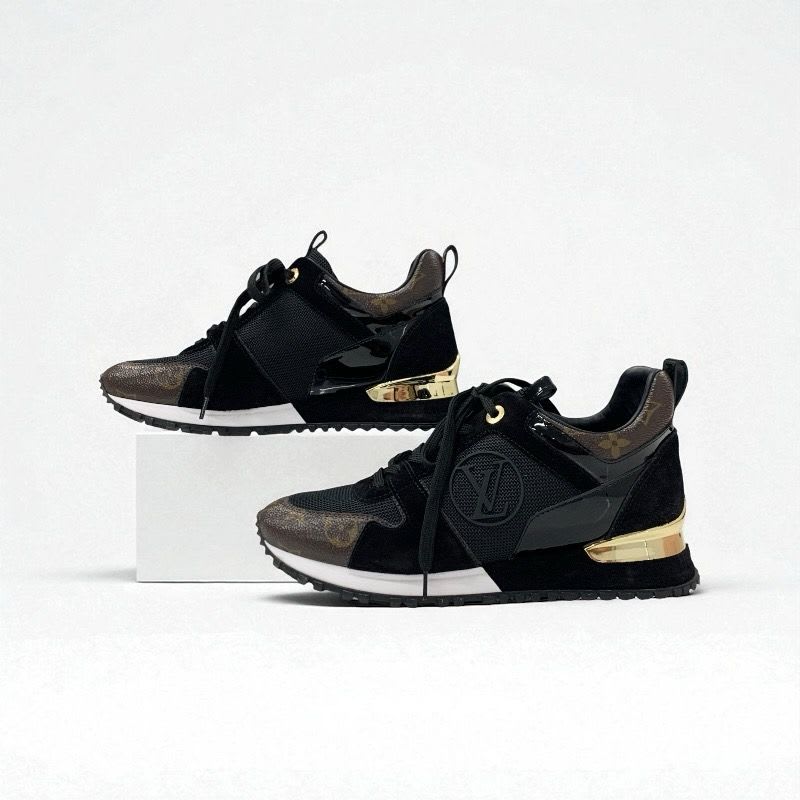 Louis Vuitton Run Away Line Monogram Sneakers Shoes Leather Patent Suede Black