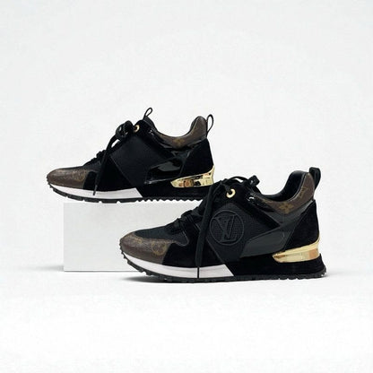 Louis Vuitton Run Away Line Monogram Sneakers Shoes Leather Patent Suede Black