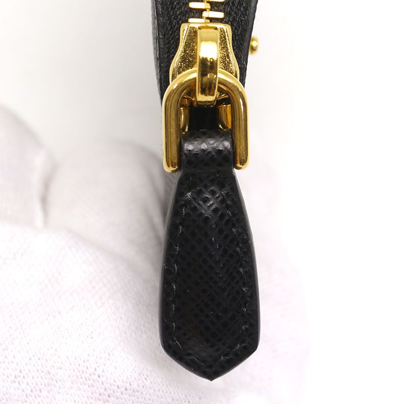 Prada Saffiano Round Coin Case Coin Purse Round Black