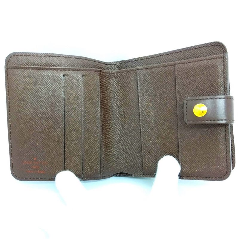 Louis Vuitton Compact Zip Fold Wallet Damier Ebène N61668 Brown Gold Hardware