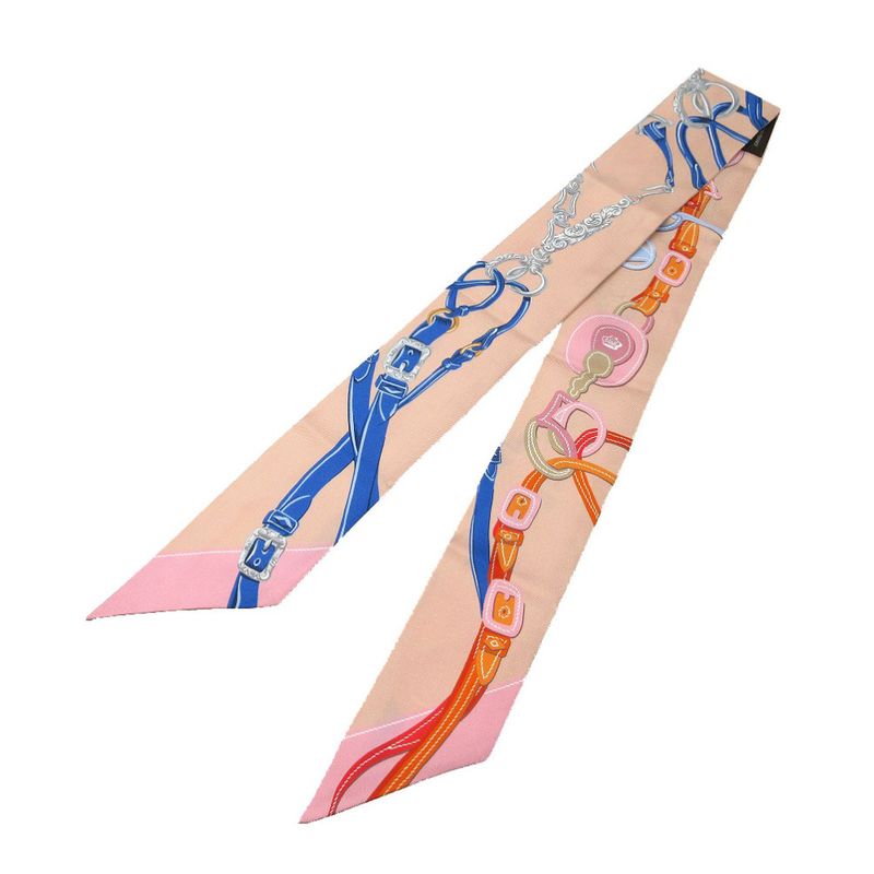 Hermes Twilly Brides De Gala Applique Piqué Scarf Silk Rose Poodle/blue