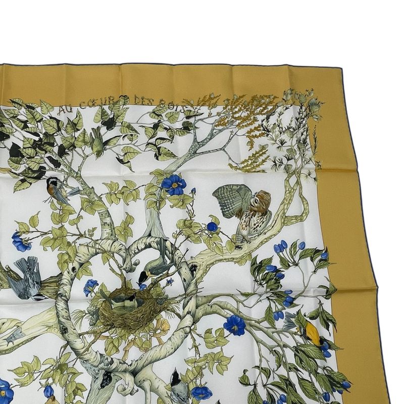 Hermes Carre 90 100% Silk Scarf AU Coeur DES BOIS In The Woods Green With Box