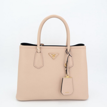 Prada Double Bag Saffiano Leather Triangle Logo Cameo Shopping Bag