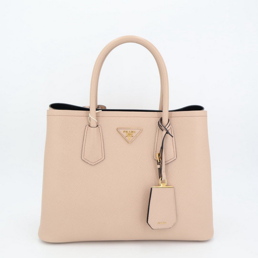 Prada Double Bag Saffiano Leather Triangle Logo Cameo Shopping Bag