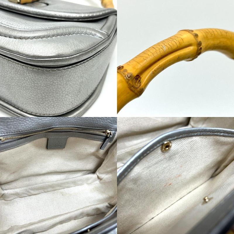 Gucci Handbag New Bamboo 254884 Leather Silver