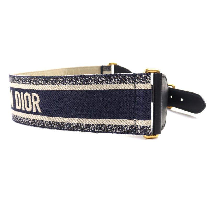 Christian DIOR 50-ma-0220 Embroidery Logo Canvas Belt Indigo Blue With Box And