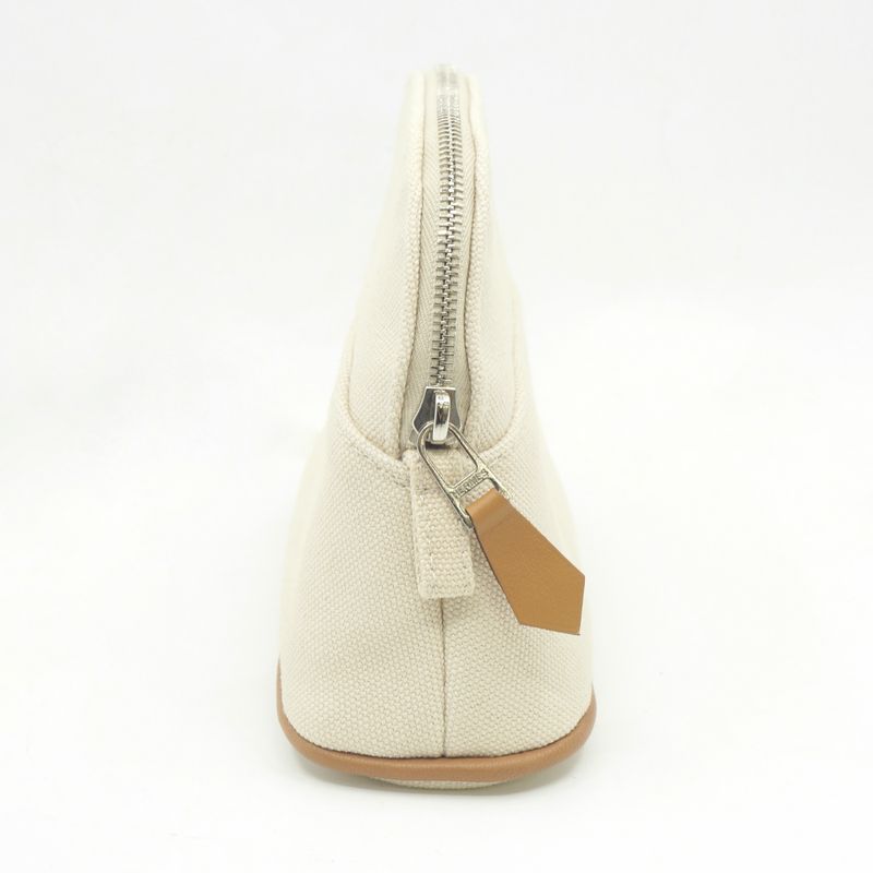 Hermes Bolide Pouch Mini Pouch Bag Canvas Leather Beige Brown Svhardware