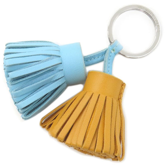 Hermes Key Ring Carmen Unodos Lamb Skin Celeste and Natural Sable Silver