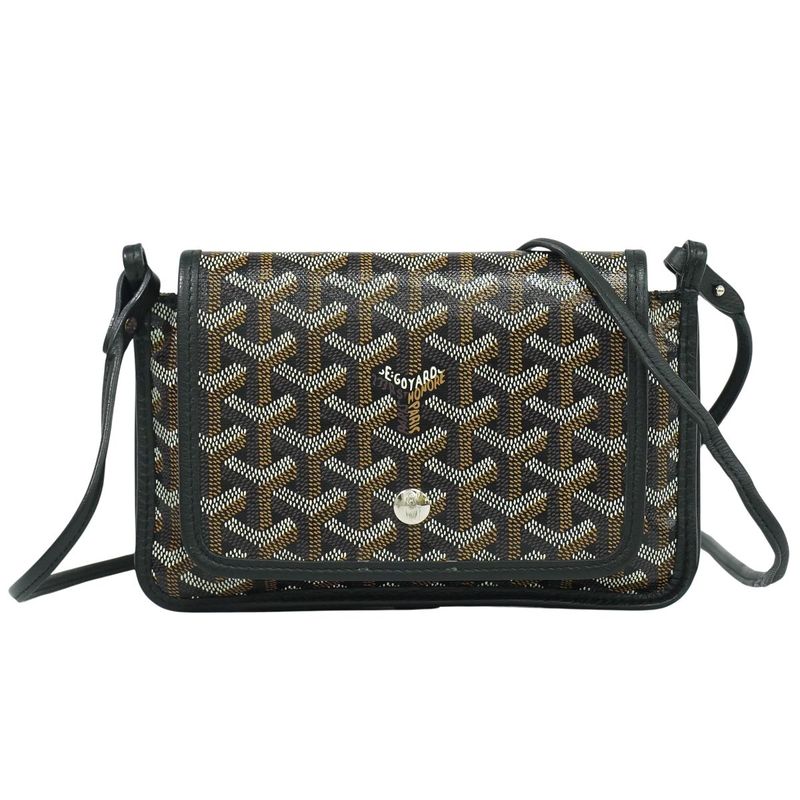 Authentic Goyard Plumet Shoulder Bag Pochette Pouch Wallet PVC Black Brown Bag