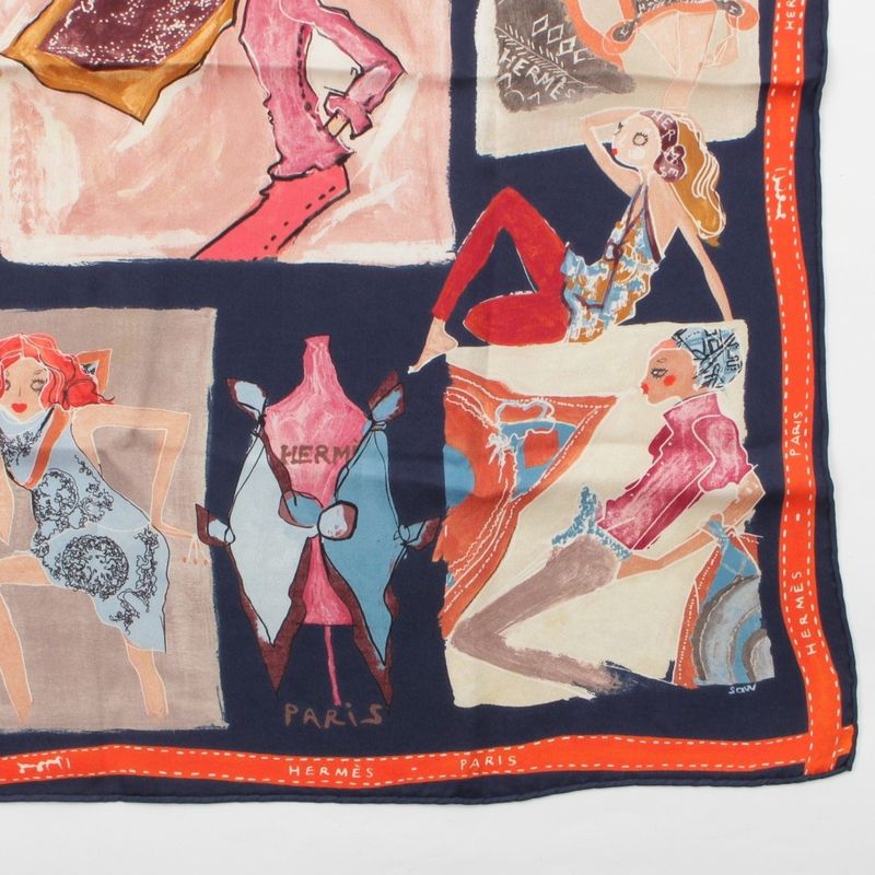 Hermes Carre 70 Paris Monami Fashion Show Silk Scarf Multicolor