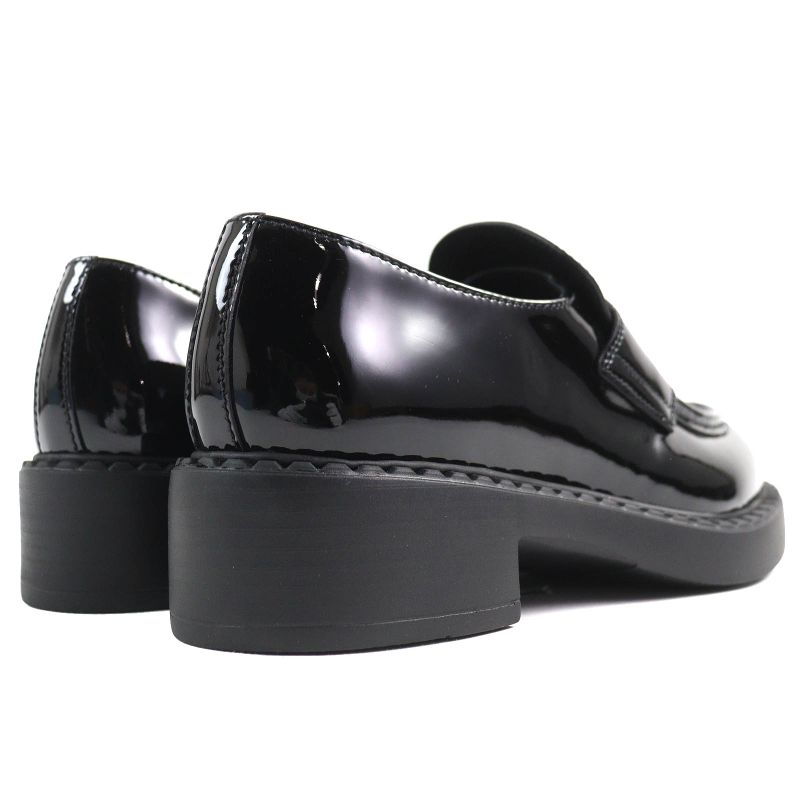 Prada 1d246m Chocolate Triangle Logo Patent Leather Loafers Black 34.5 W/box/sto