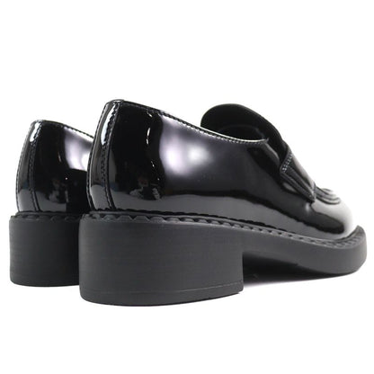 Prada 1d246m Chocolate Triangle Logo Patent Leather Loafers Black 34.5 W/box/sto