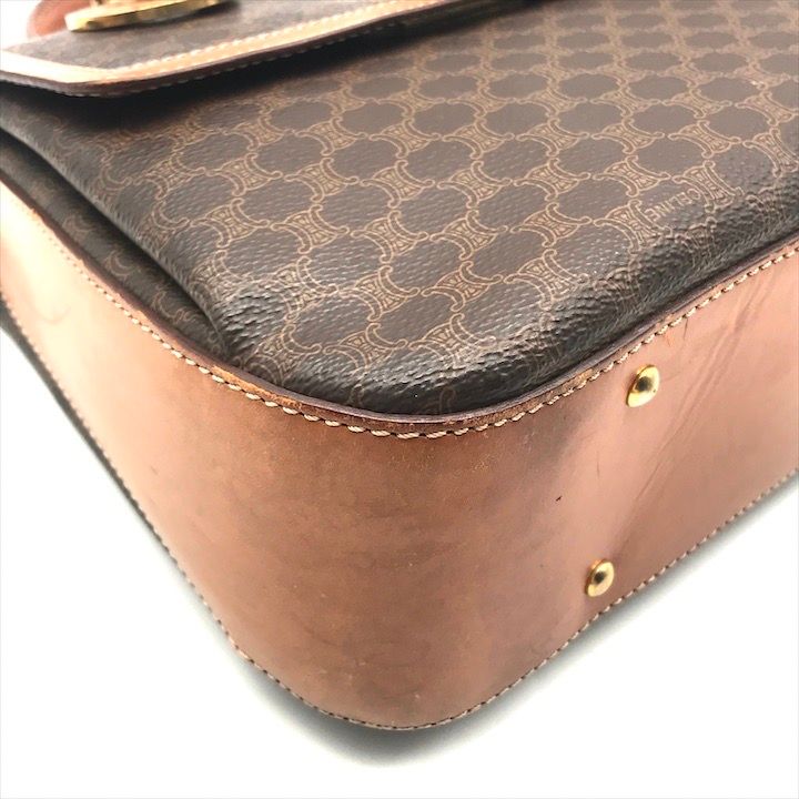 Celine Macadam Turnlock Charm Leather Hand Bag Brown Vintage