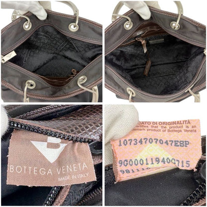 Bottega Veneta 2WAY Mini Tote Shoulder Bag Brown Nylon Canvas Silver Hardware