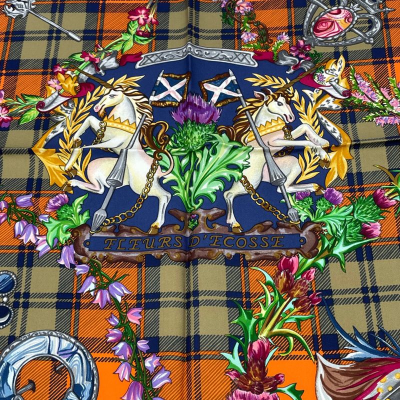 Hermes Carre 90 Silk Scarf Fleurs D'ecosse Scottish Flowers Multicolor