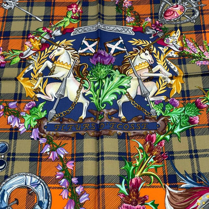 Hermes Carre 90 Silk Scarf Fleurs D'ecosse Scottish Flowers Multicolor