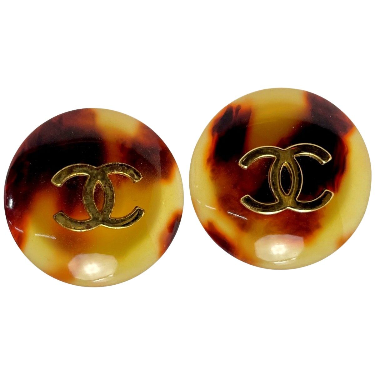 Chanel Coco Mark Circle Plated Tortoiseshell Pattern Engraved 97p Accessory