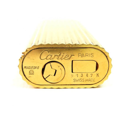 Cartier Stripe Oval Roller Type Gas Lighter Smoking Goods Gold