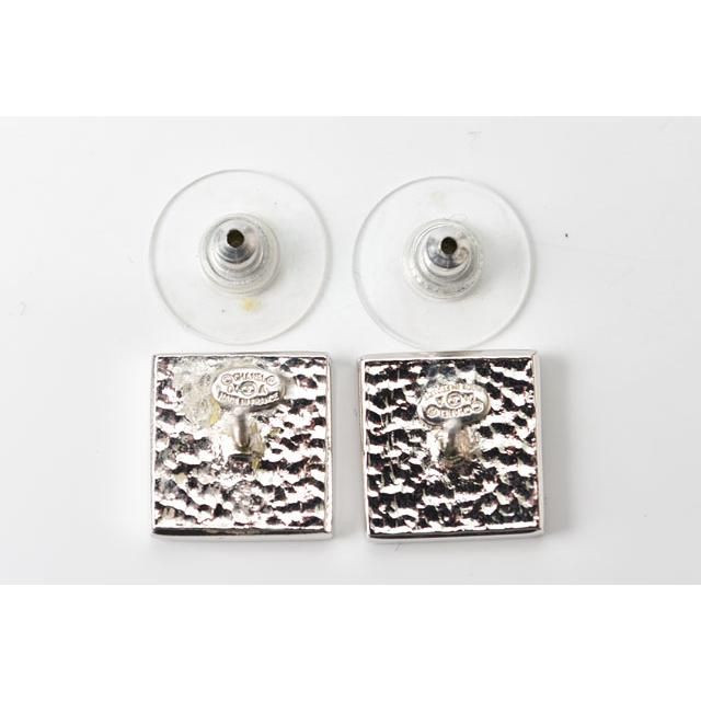 Chanel Earrings Chanel Square Silver CC Coco Mark Green Black 210622