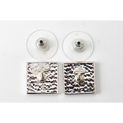 Chanel Earrings Chanel Square Silver CC Coco Mark Green Black 210622
