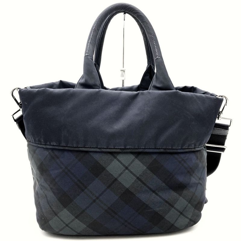 Prada Reversible Tote Shoulder Bag Handbag 2WAY Check Black Green Nylon Women