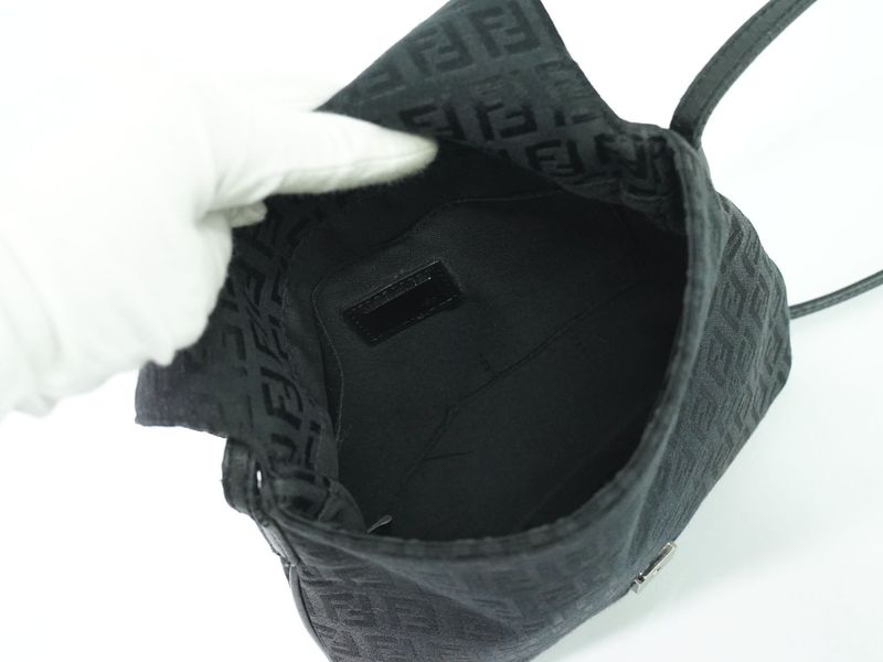 Authentic Fendi Zucchino Shoulder Bag Pochette Canvas Black 8bt075 Zucchino Bag
