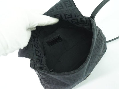 Authentic Fendi Zucchino Shoulder Bag Pochette Canvas Black 8bt075 Zucchino Bag