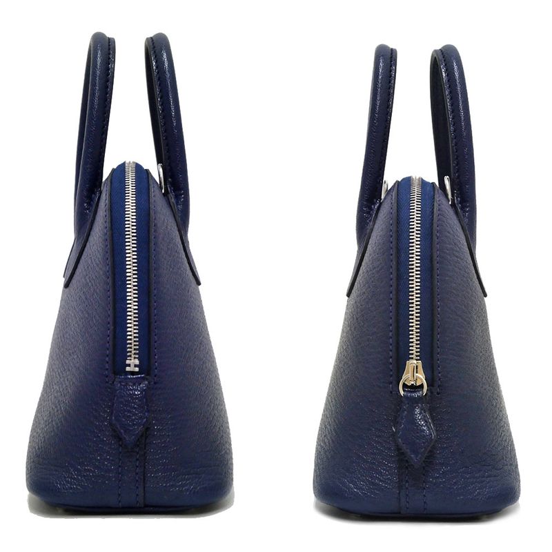 Hermes Bolide 1923 Mini Chevre Navy Silver Hardware W Engraved 2WAY
