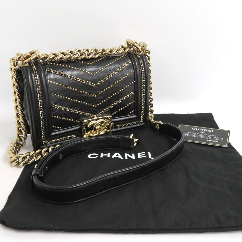 Chanel Boy Chanel 20 Chain Shoulder Flap Bag Cuff Black Studs Black
