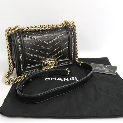 Chanel Boy Chanel 20 Chain Shoulder Flap Bag Cuff Black Studs Black