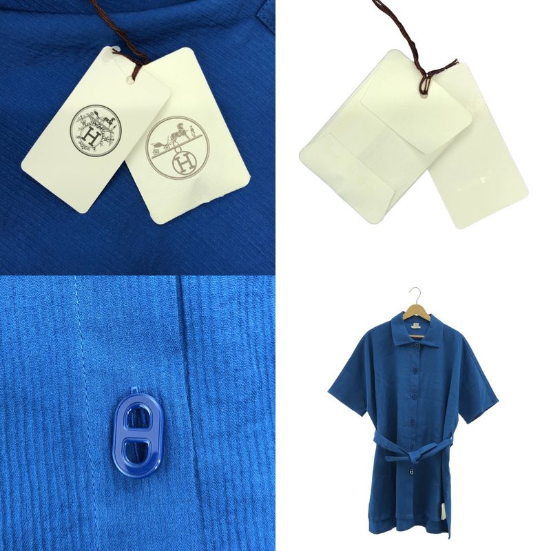 Hermes - Belted Chaine D'ancre Slit Over Dress - 36 - Blue - Women