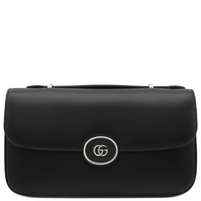 Gucci 2way Bag Double G Plate Leather Black Silver Hardware Black Shoulder