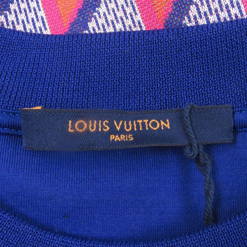 Louis Vuitton 2022 100% Cotton Diamond Damier Allover Knit Sweatshirt Orange L
