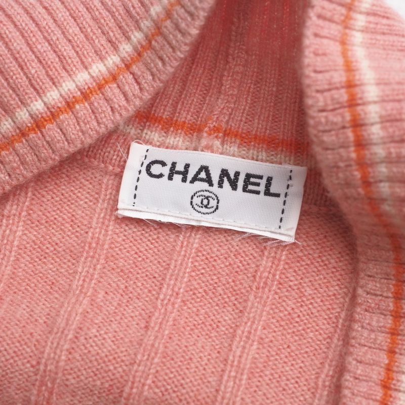 Chanel Knit 01P CC Logo Coco Mark All Cashmere Sweater V-neck Pink [recommended]