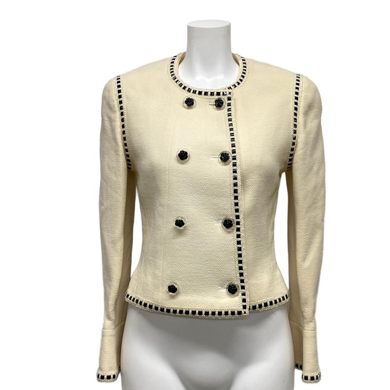 Chanel Jacket Size 34 S Women - 20770 Ivory And Black Long Sleeves / Double /