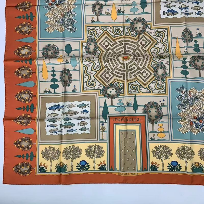 Hermes Carre 90 Scarf Silk Paridaiza Paradise Orange