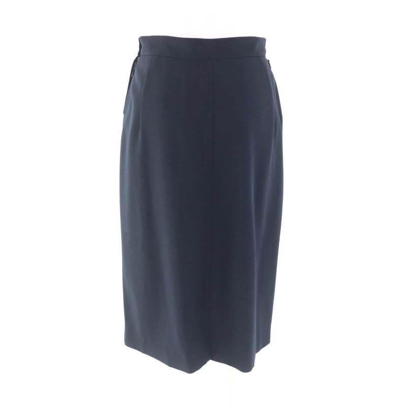 Hermes Vintage Margiela Period Knee Length Tight Skirt With H Button Navy 36