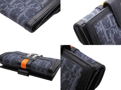 Dior Bifold Wallet Compact Trotter Line Navy Black Orange — view 5