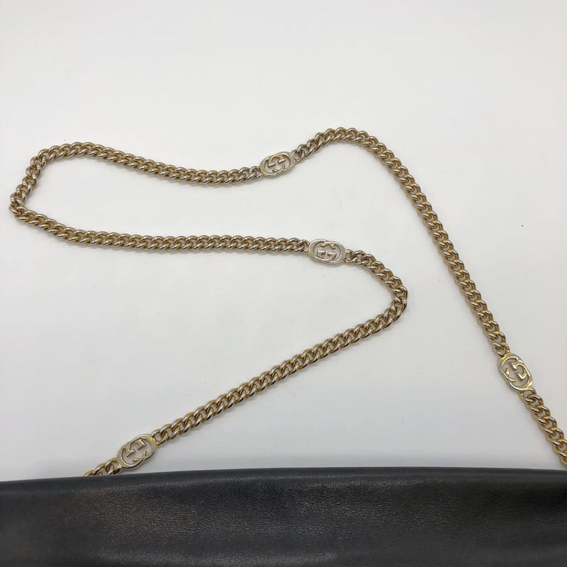 Gucci 004 109 Shoulder Bag Chain Shoulder Leather Black Women Men Vintage