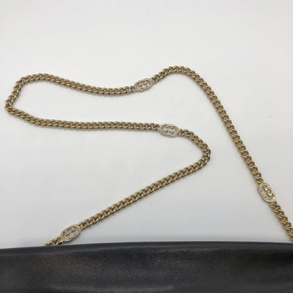 Gucci 004 109 Shoulder Bag Chain Shoulder Leather Black Women Men Vintage