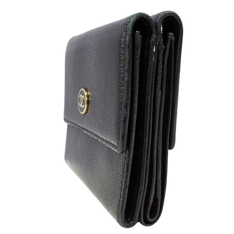 Chanel Wallet Women's Brand Bifold Wallet Coco Button Leather Black None Place