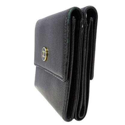 Chanel Wallet Women's Brand Bifold Wallet Coco Button Leather Black None Place