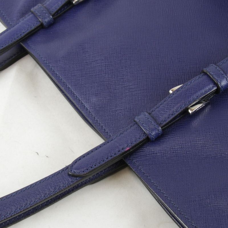 Prada Saffiano Triangle Logo Shoulder High Brand Tote Bag Leather Navy