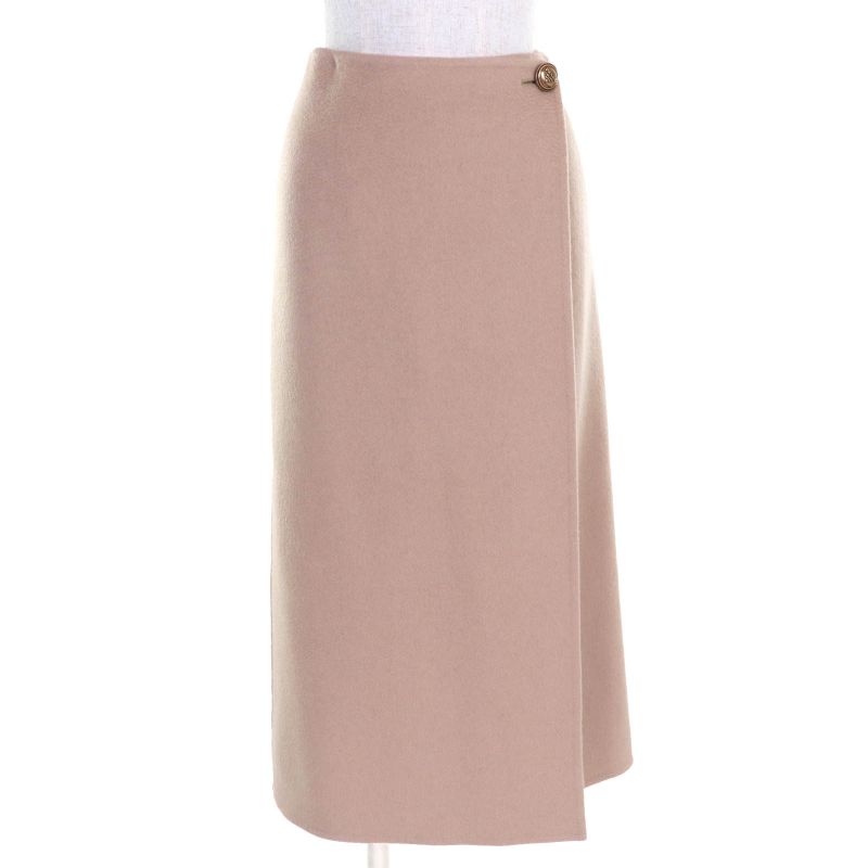 Prada 22AW P151v 100% Cashmere Logo Buttons Long Wrap Skirt Beige 40 Made In