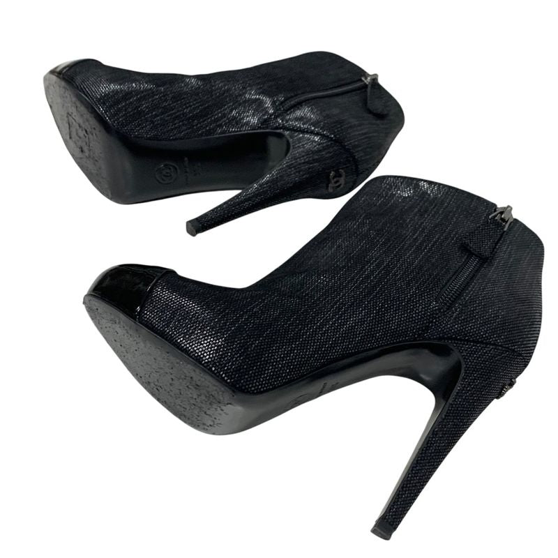 Chanel Boots Short Boots Shoes Leather Black Here Mark Metallic