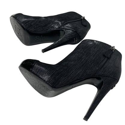 Chanel Boots Short Boots Shoes Leather Black Here Mark Metallic