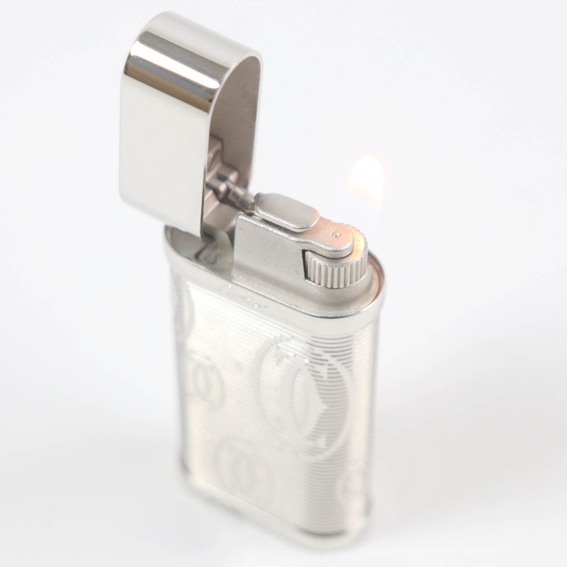 Cartier Godron Happy Birthday 2C Decor Oval Gas Lighter Silver Swiss Made Men's
