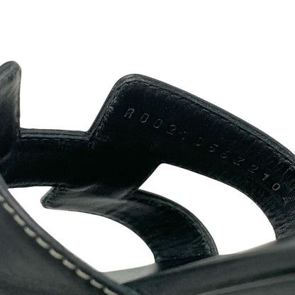 Hermes Oran Sandals Shoes Leather Black Flat Sandals Mules