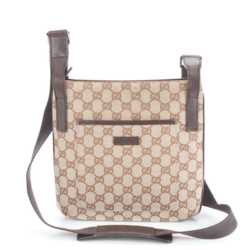 Gucci GG Canvas Leather Shoulder Bag Crossbody Messenger Business Commuter Tote