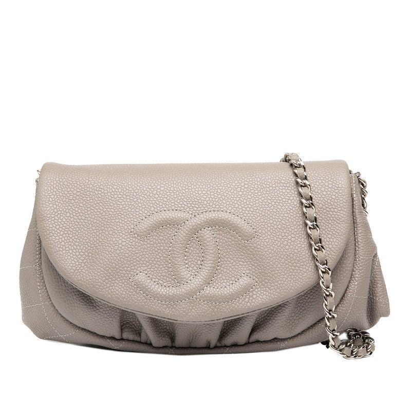 Chanel Half Moon Coco Mark Chain Wallet Shoulder Bag Purple Caviar Skin Women